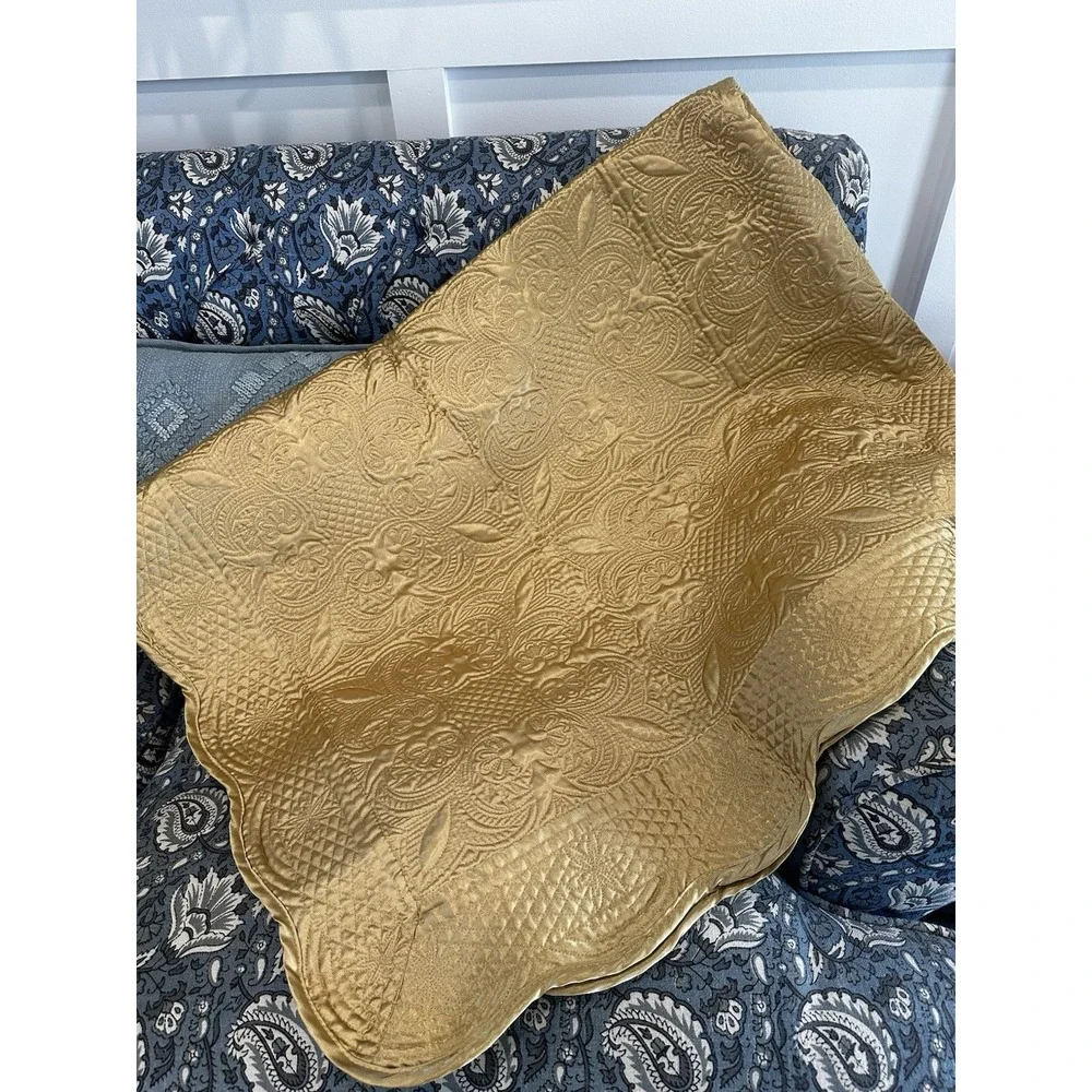 Gold Poly Satin Quilted Throw Or Bed Coverlet. 56